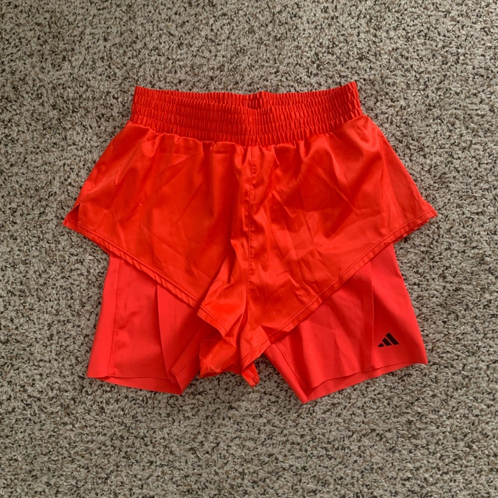 adidas Neon Orange Elastic Waist Running Shorts
